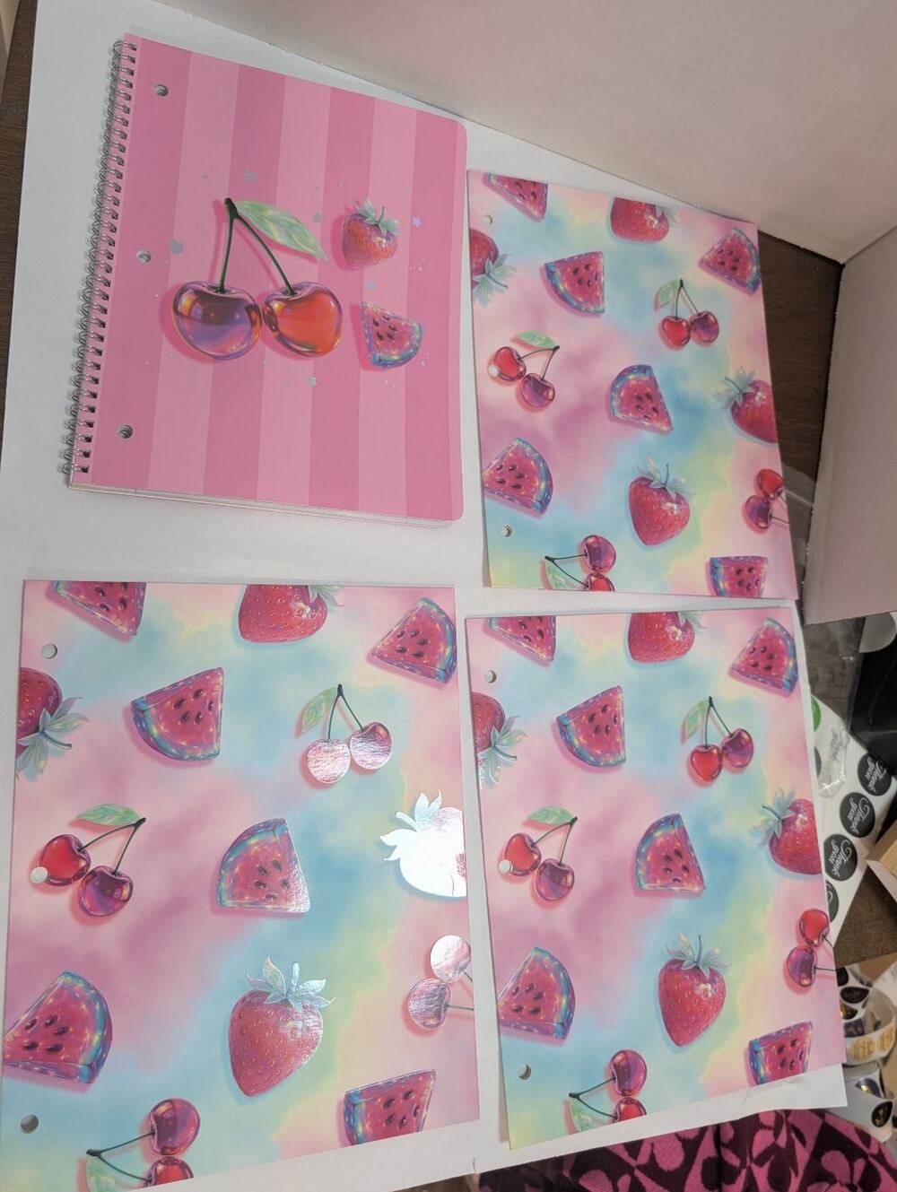 Recess Club Holographic Fruit Notebook & Folders Set - Pink Striped & Pastel